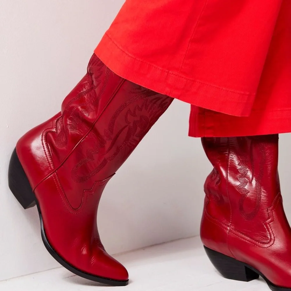 Free People Festival Leather Finn Tall red western boot 8.5 - Picture 5 of 12